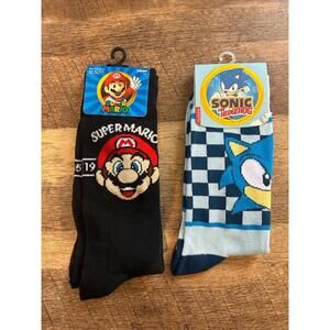 Super Mario And Sonic The Hedgehog Crew Socks (Brand New)